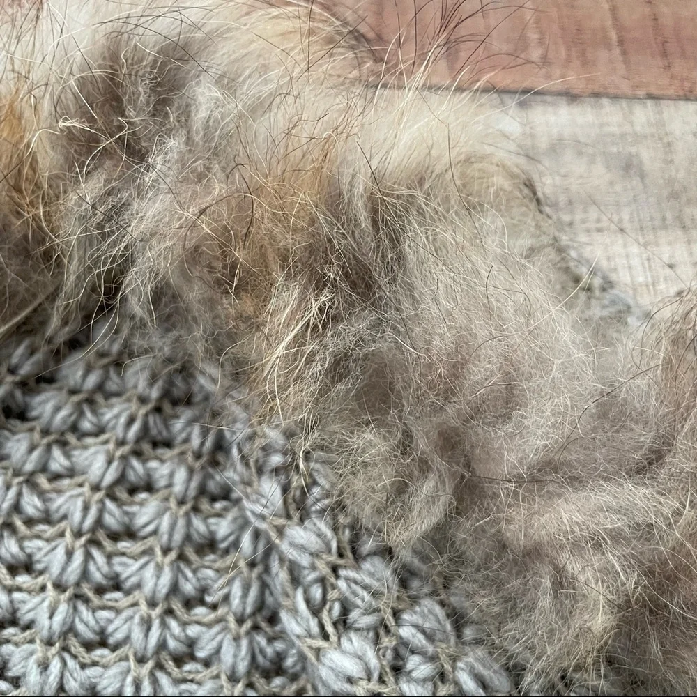 Mystree Faux Fur Trim Knit Poncho Cape Wool Blend ADULT ONE SIZE Beige - Picture 7 of 10